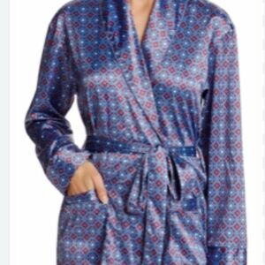 SAM EDELMAN NAVY/BURGUNDY SMOKING JACKET ROBE